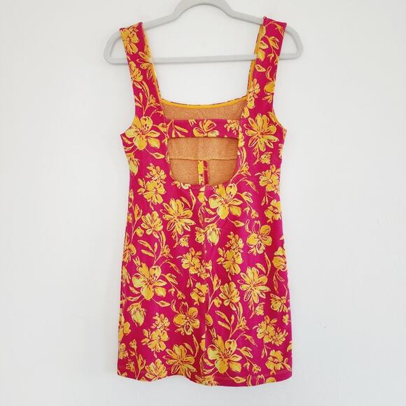 Zara Pink and Orange Floral Print Jaquard Dress with Jewel Accents Medium - Picture 6 of 8